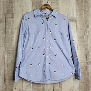 Talbots Light Blue Dog Print Button Up Collared Dress Shirt. Size Small